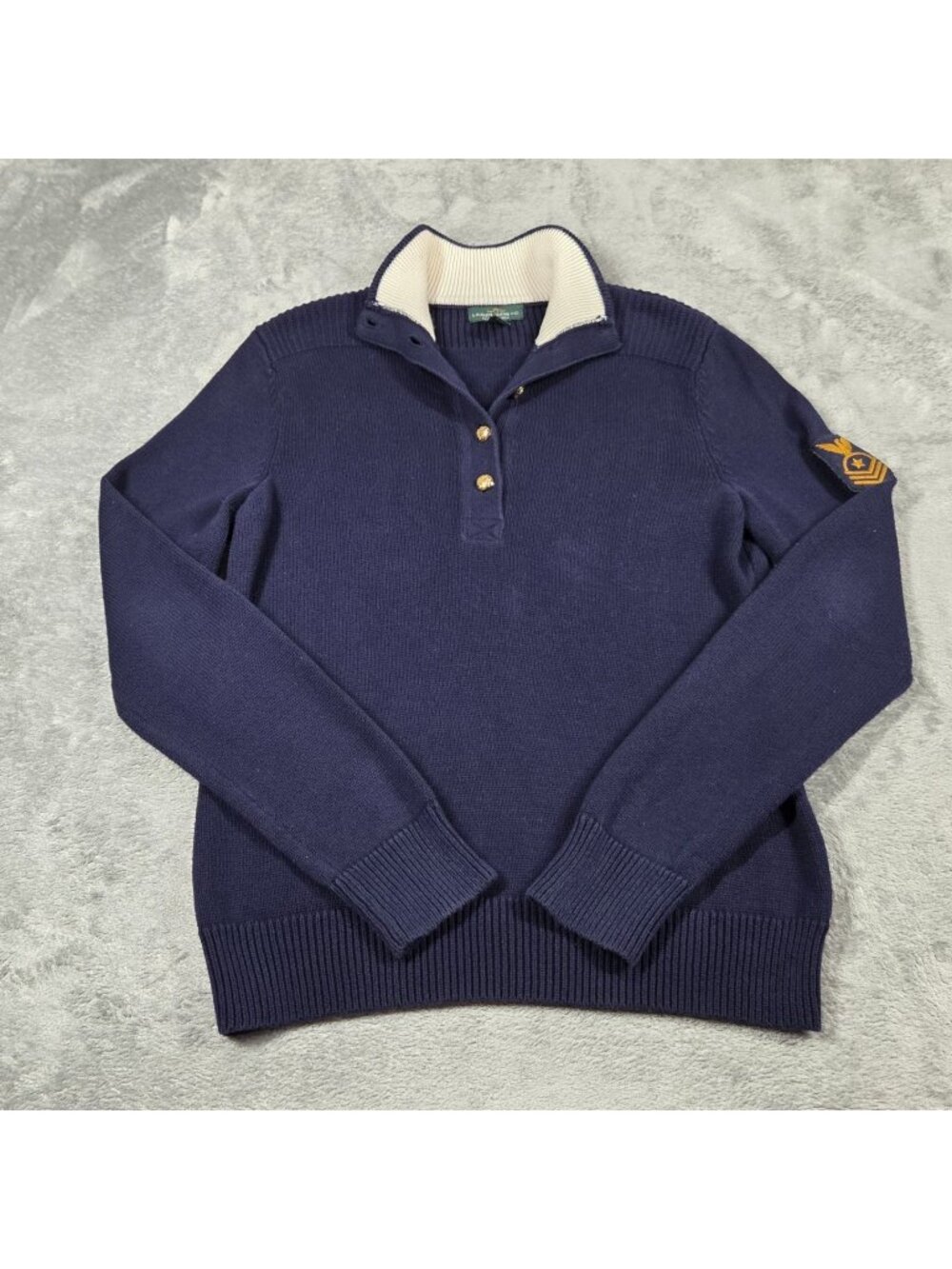 Lauren Ralph Lauren Sweater Womens Large Navy Crest Academia Preppy Nautical